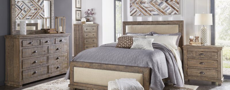 P635 Willow Weathered Gray Upholstered Bedroom